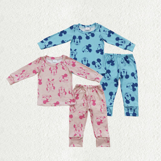 Matching Girls boys cartoon pink blue pajamas