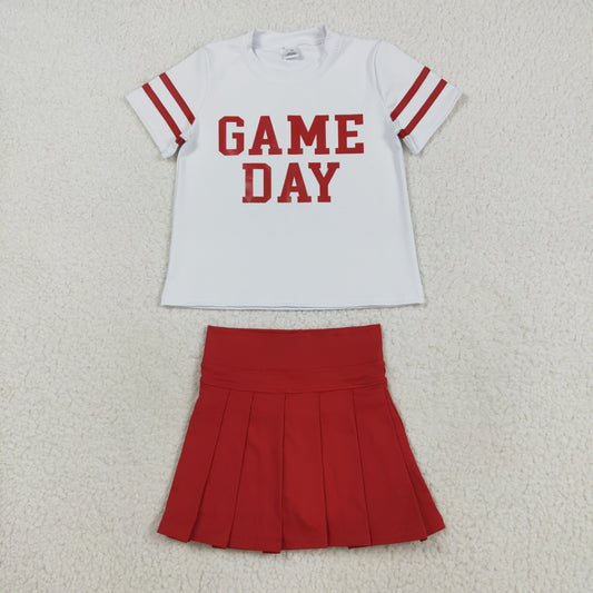 GSD2742 girls GAME DAY red short sleeve yoga skirt outfits