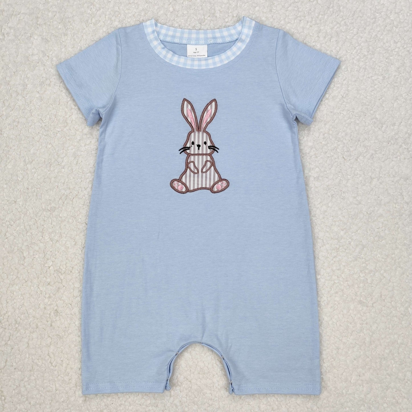 SR2404 Baby boyls Easter short sleeve bunny romper embroidery