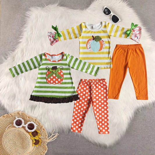 Matching Baby girls Halloween pumpkin stripe outfits clothing