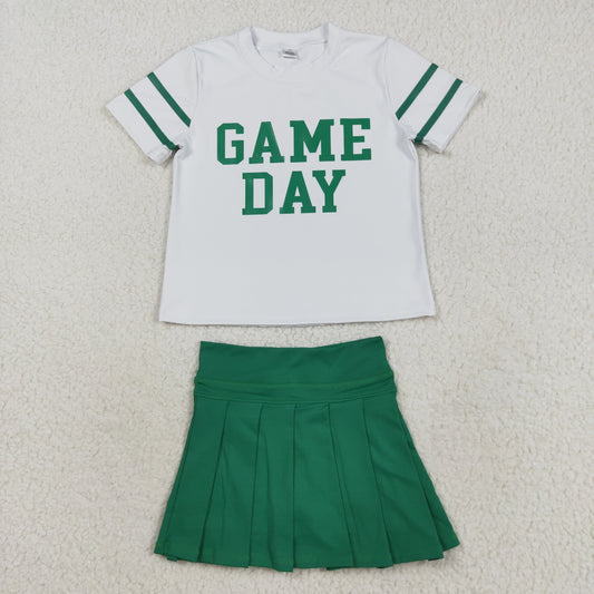 GSD2743 girls GAME DAY green short sleeve yoga skirt outfits