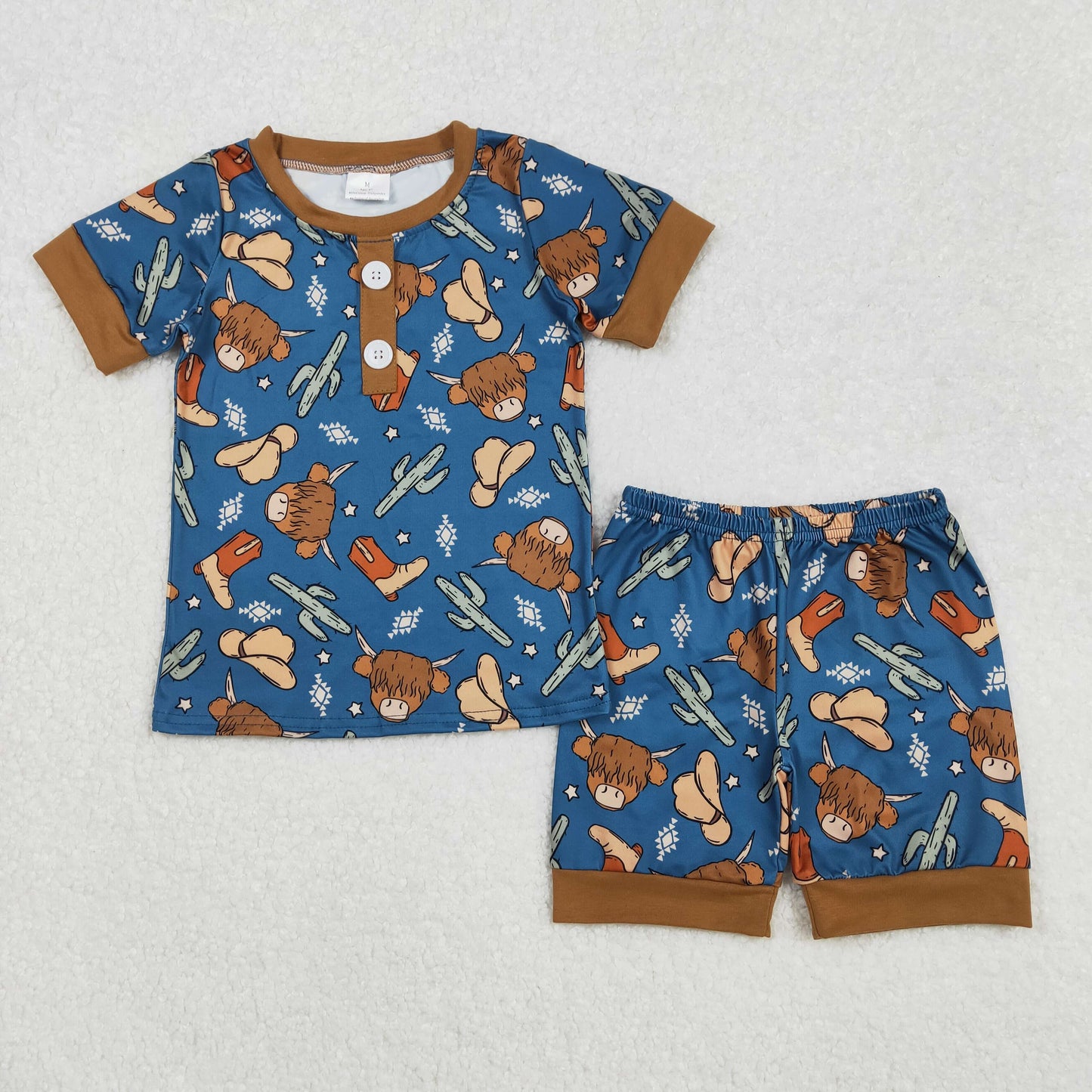BSSO1232 Boys brown bull cactus short sleeve shorts pajamas