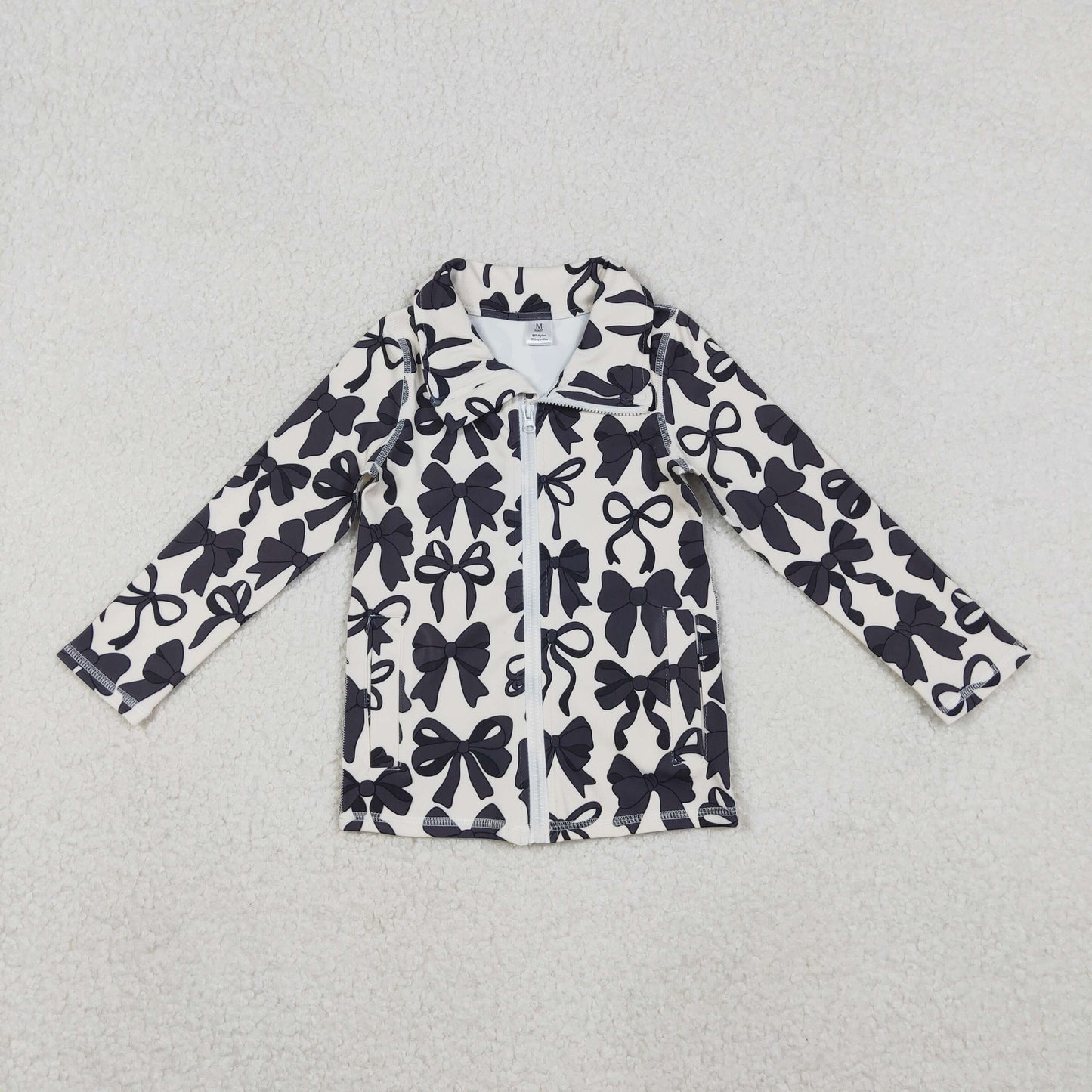 GT1084 baby girls black bow zipper long sleeve top yoga