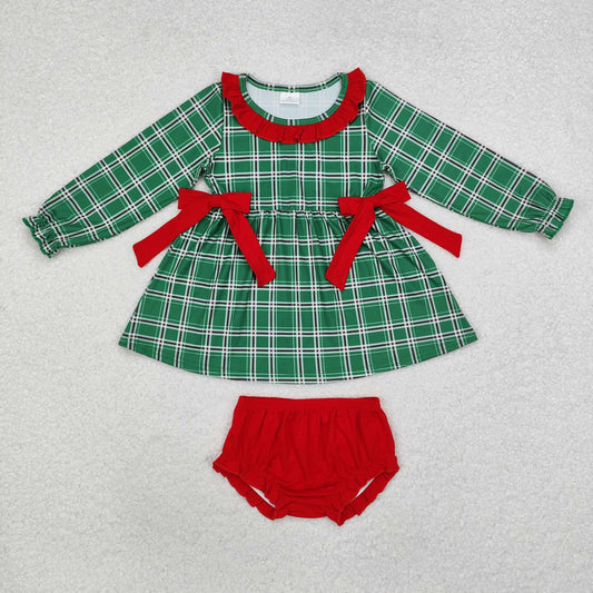 GBO0406 Girls green plaid Bummies Set