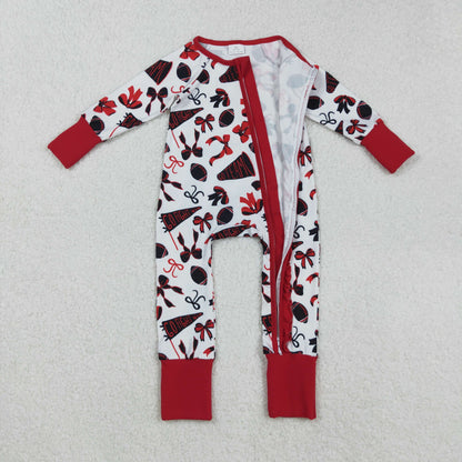LR2512 baby girls Cheer bow red floral zipper romper