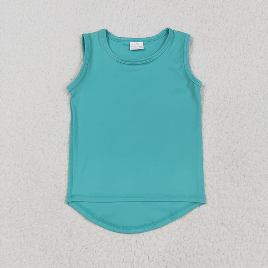 GT1018 Girls blue green sleeveless vest top yoga