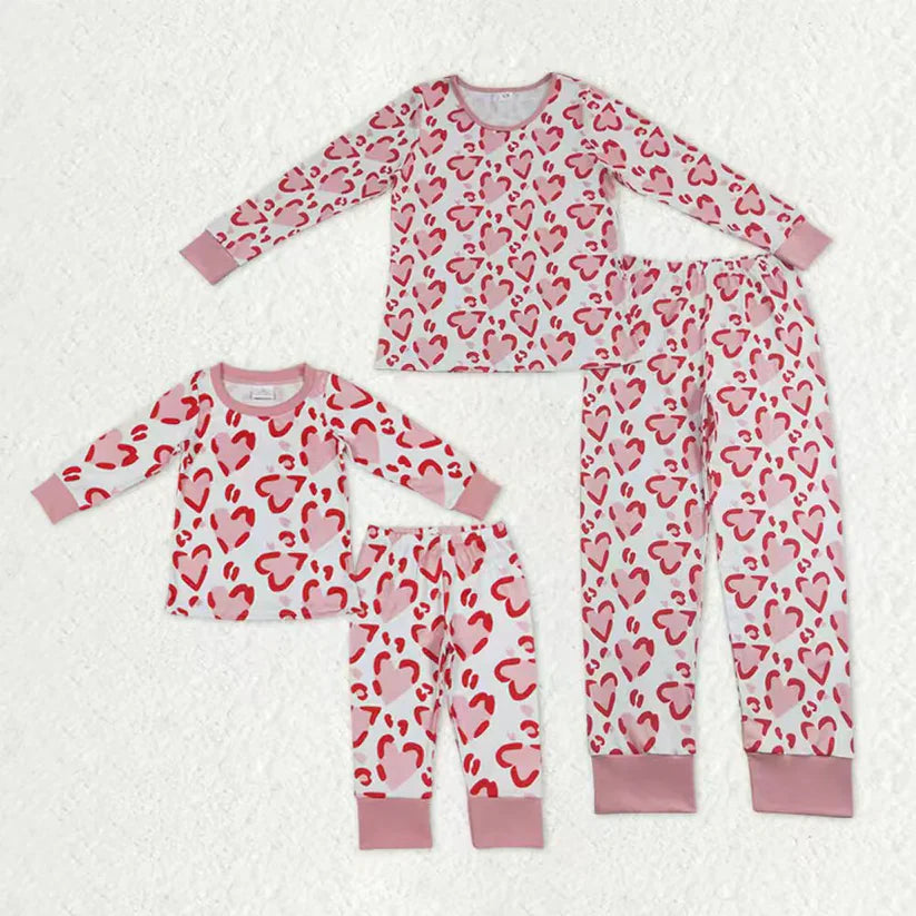 Family Matching Adult Baby girls pink red love leopard pajamas clothing