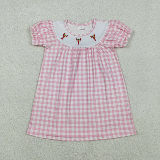 GSD2853  Baby Girls Mardi Gras Lobster checkered dress embroidery