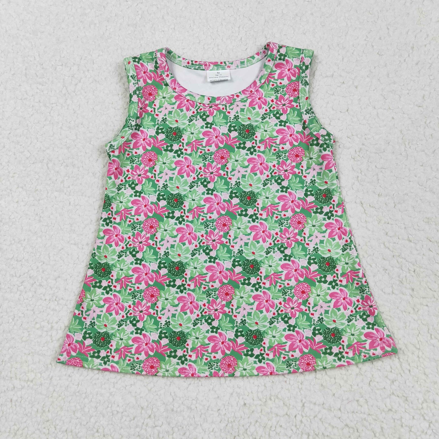 GT1015 Girls green flower vest T-shirt top yoga
