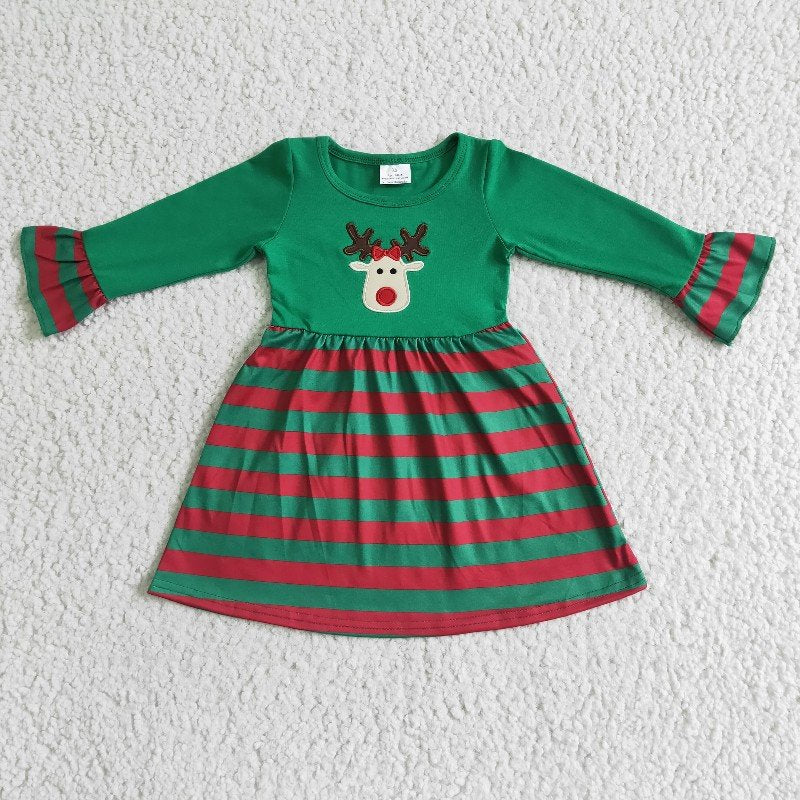Matching Baby girls boys Christmas deer stripe clothing embroidery