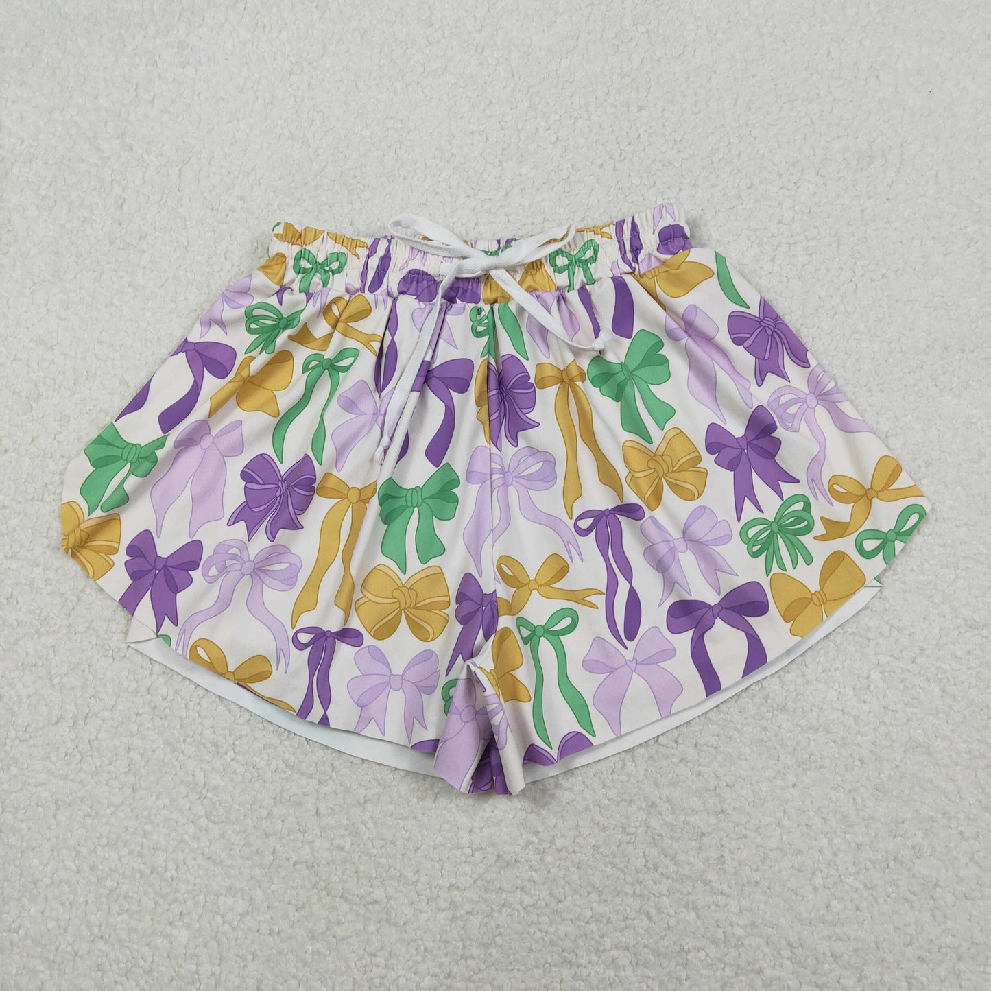 SS0681 Adult women Mardi Gras bow purple Shorts yoga