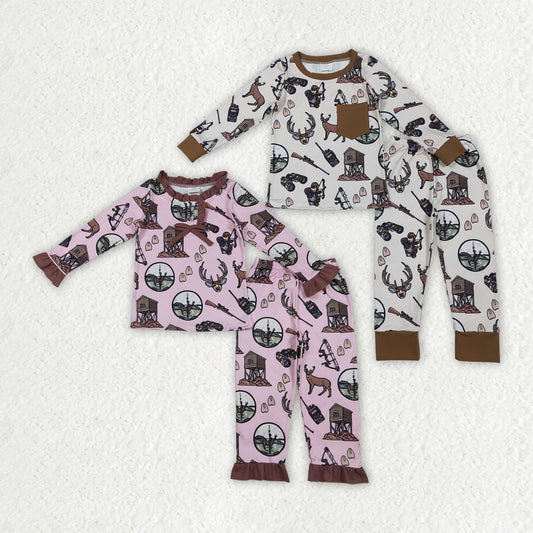 Matching Girls boys deer long pajamas