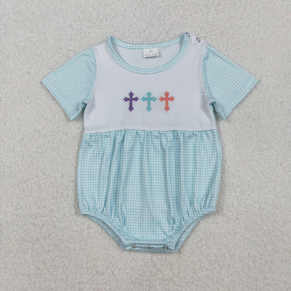 Matching Baby girls Easter cross bow dress & bummies embroidery