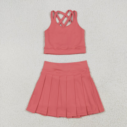 GSD2436 girls pink orange vest skirt outfits yoga