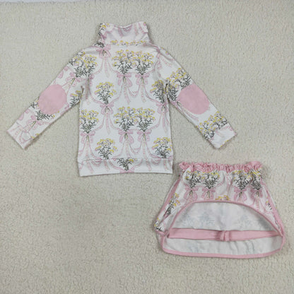 GLD1078 Baby girls yellow flower skirt pink outfits
