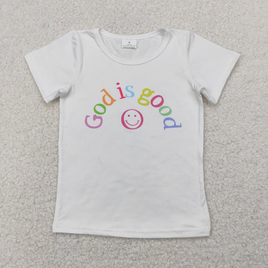 GT0958 Girls GOD IS GOOD white short sleeve T-shirt