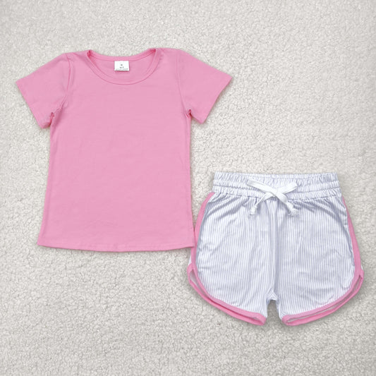 GSSO2543 baby girls pink short sleeve shorts outfits
