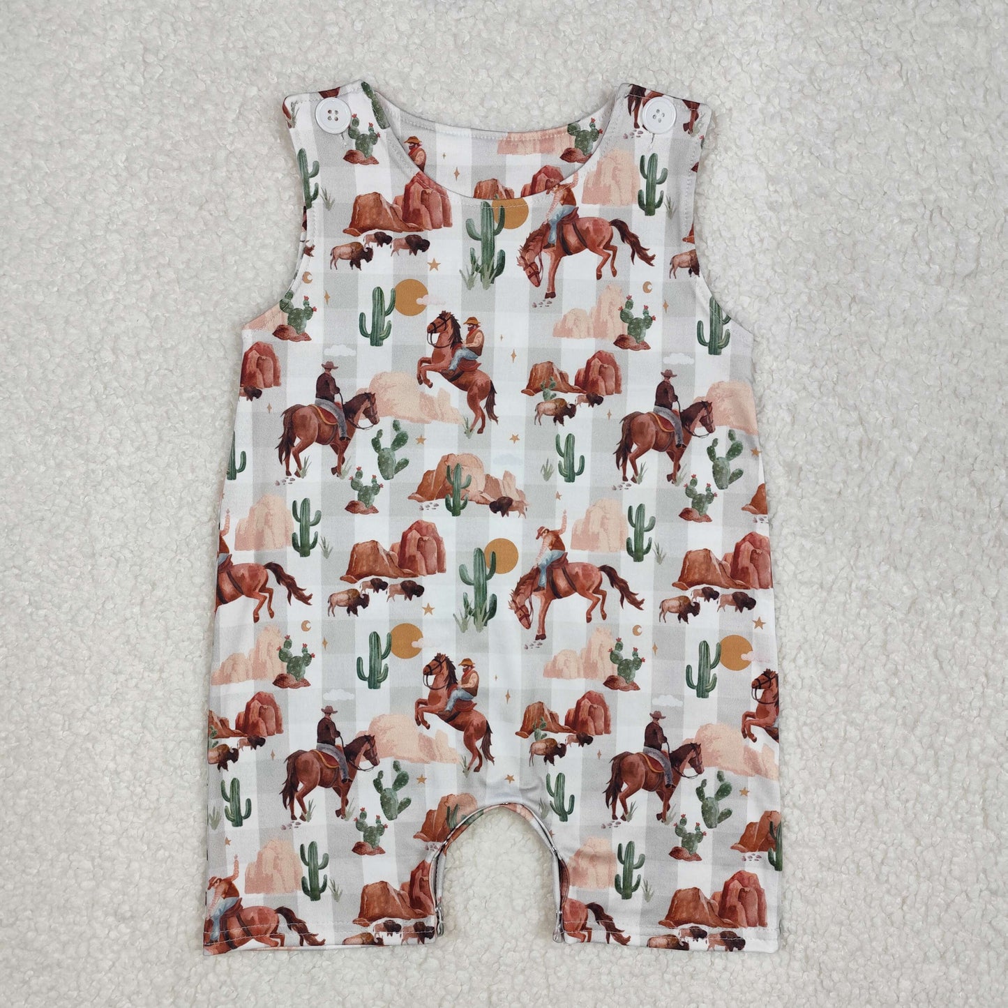 SR2538 Baby boys brown horse cactus sleeveless romper