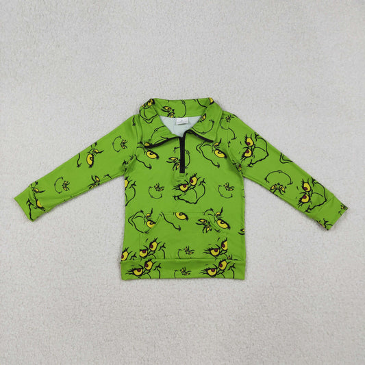 GT1170 baby girls Christmas green cartoon hoodies zipper top