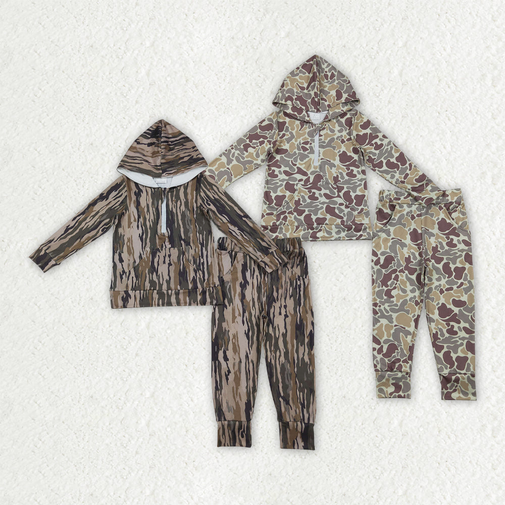 Matching Baby boys camo zipper hooded outfits