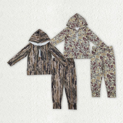 Matching Baby boys camo zipper hooded outfits