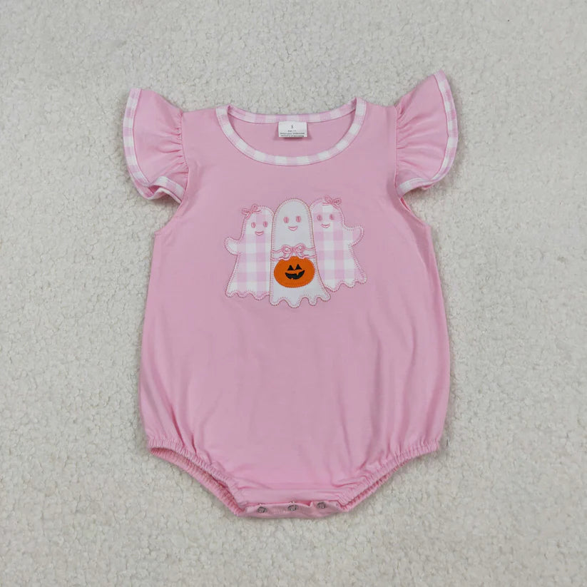 Matching Baby girls boys Halloween ghost pink blue outfits romper clothing embroidery