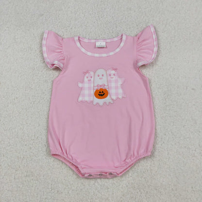 Matching Baby girls boys Halloween ghost pink blue outfits romper clothing embroidery