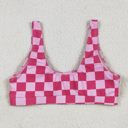 S0550 Adult women rose checkered swimsuit