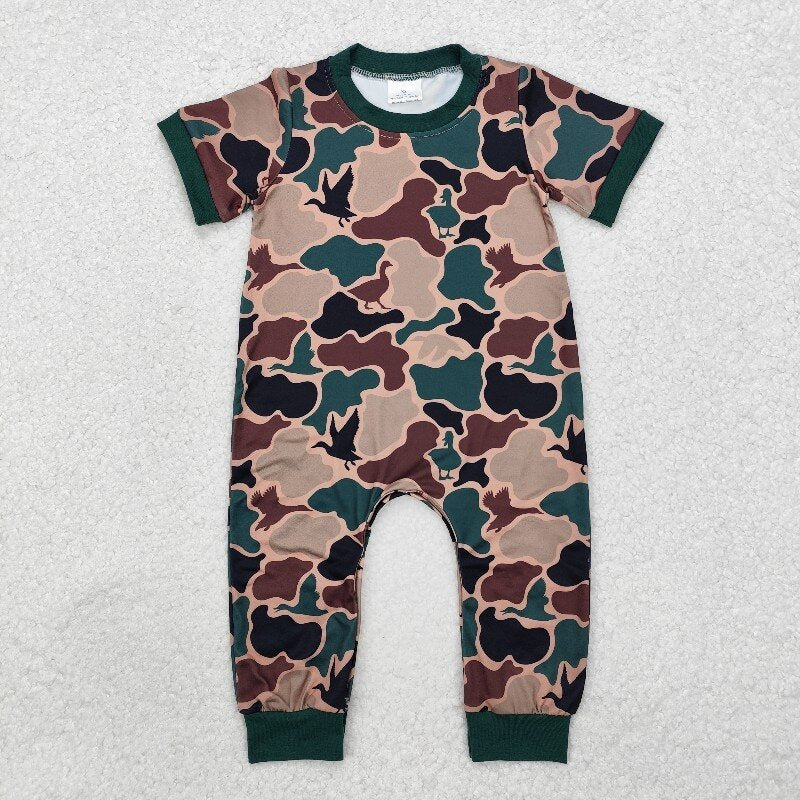 Matching Baby boys Duck camouflage army green short sleeve clothing