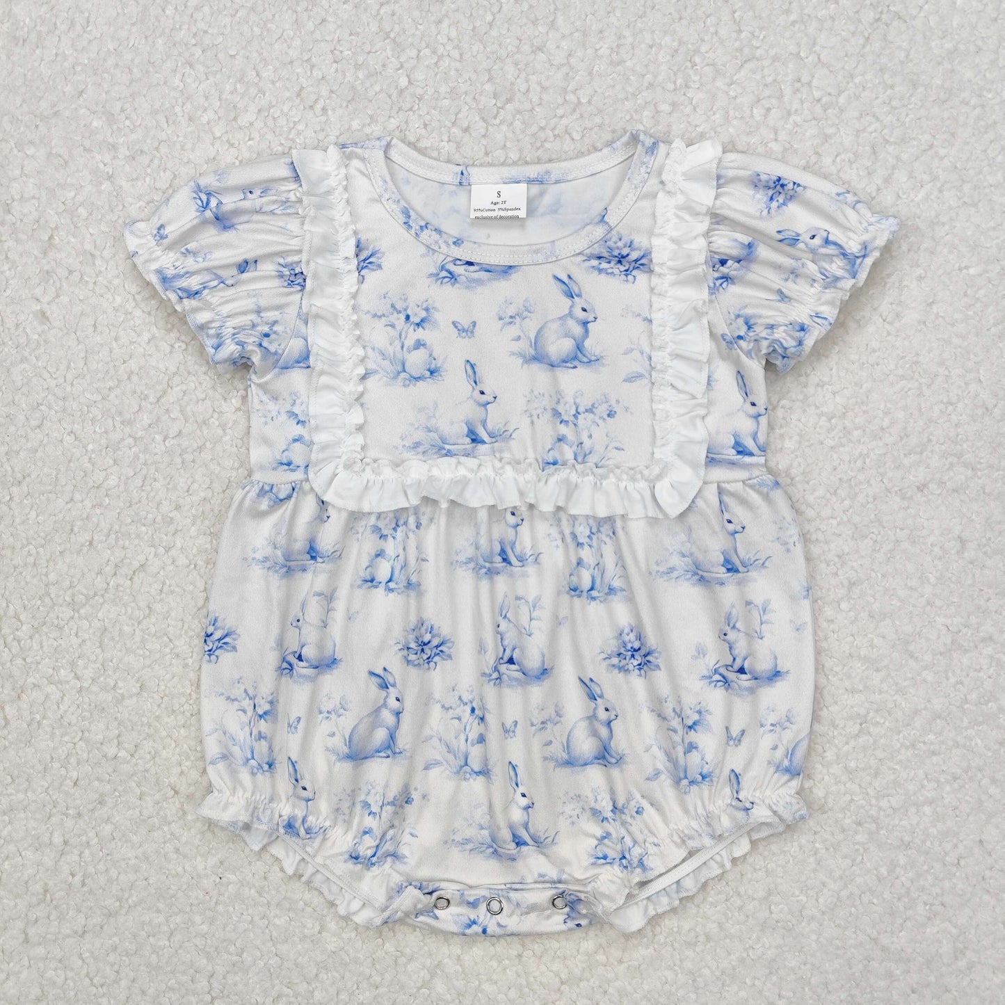 SR2143 Baby girls Easter blue bunny romper