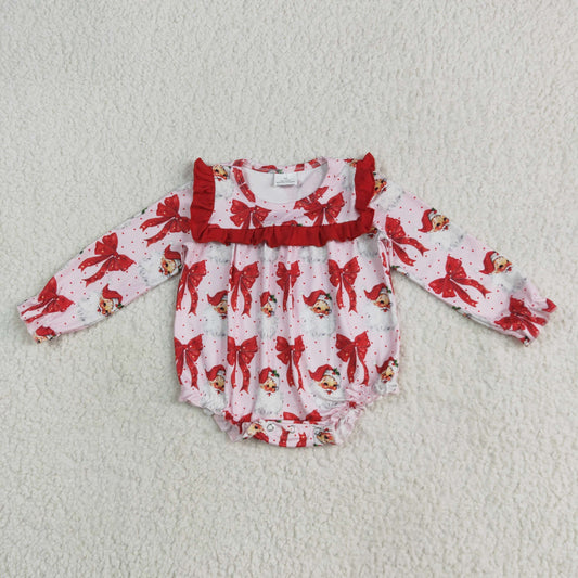 LR2210 baby girls Christmas red santa claus floral romper
