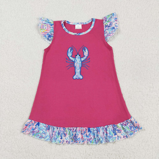 GSD2398 girls flying sleeve rose crayfish Dress embroidery