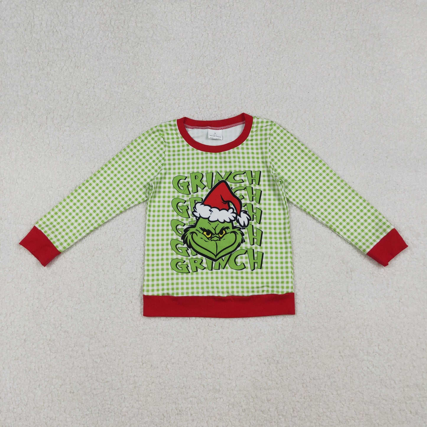 BT1321 baby boys Christmas green checkered long sleeve pullover top