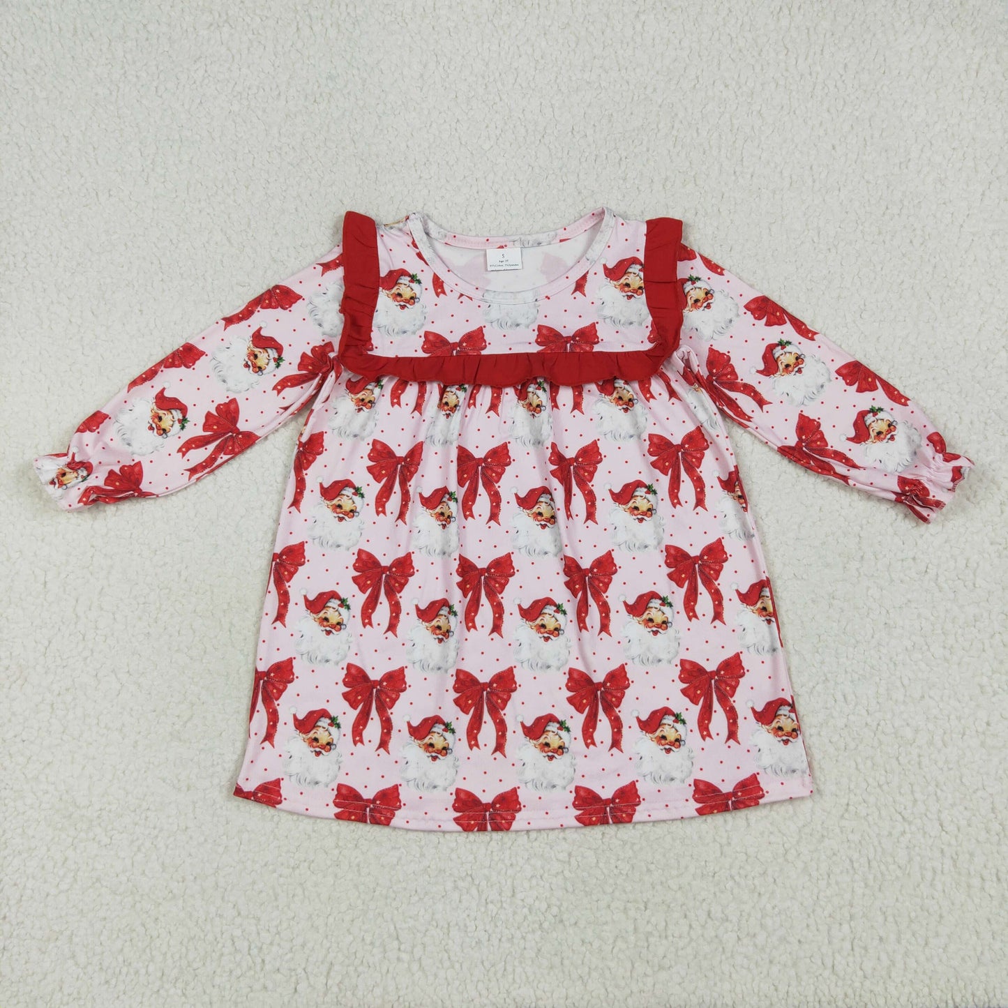 GLD1047 baby girls long sleeve Christmas santa claus red bow floral dress