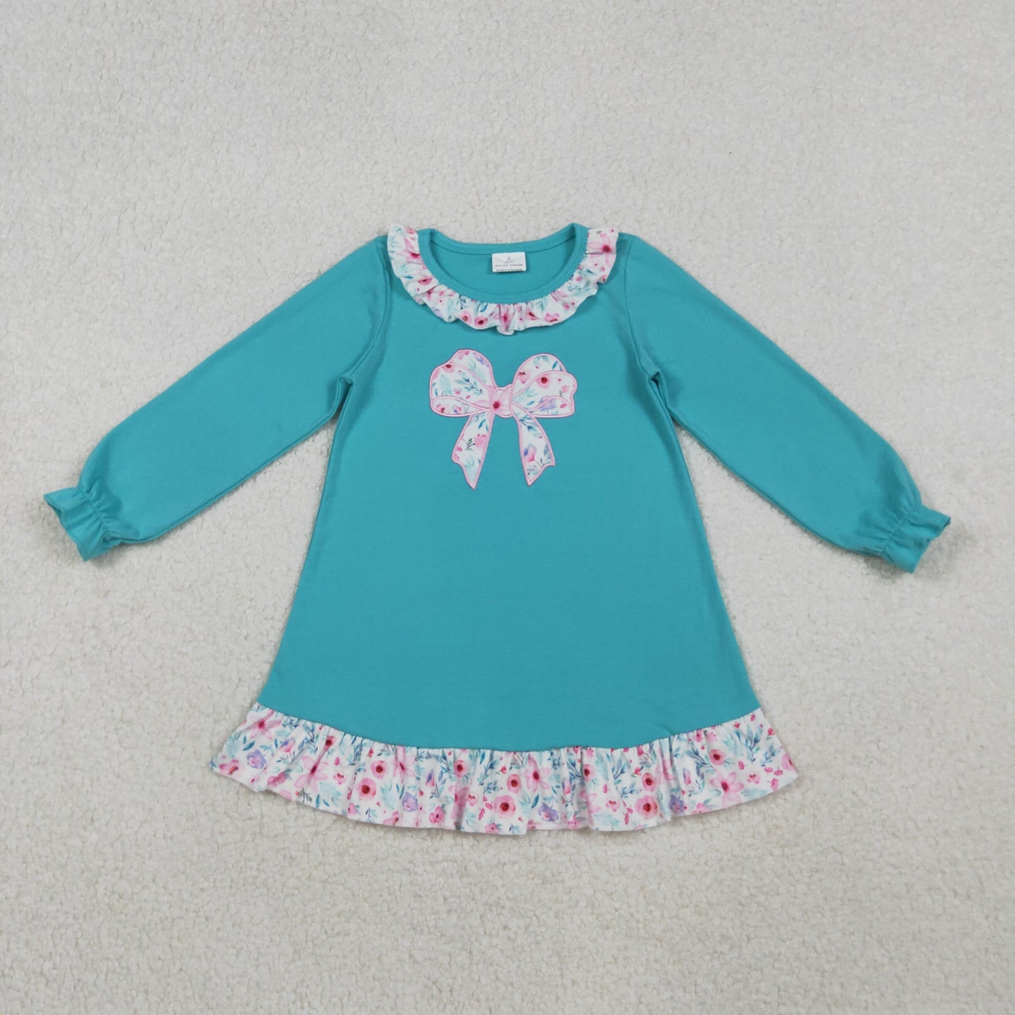 GLD1204 girls flower bow blue floral Dress embroidery