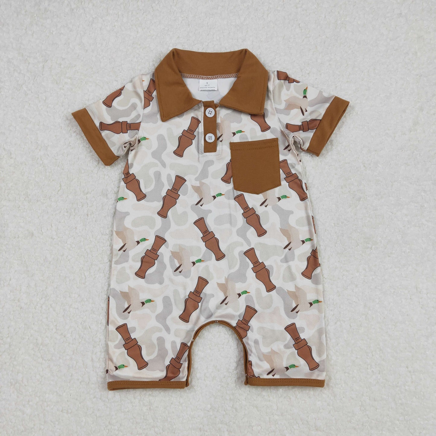 SR2464 Baby girls short sleeve brown cam romper