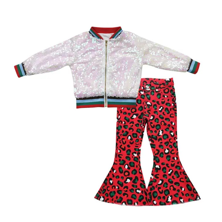 BT0294+P0229 Baby Girls Sequin Jackets red jeans winter set