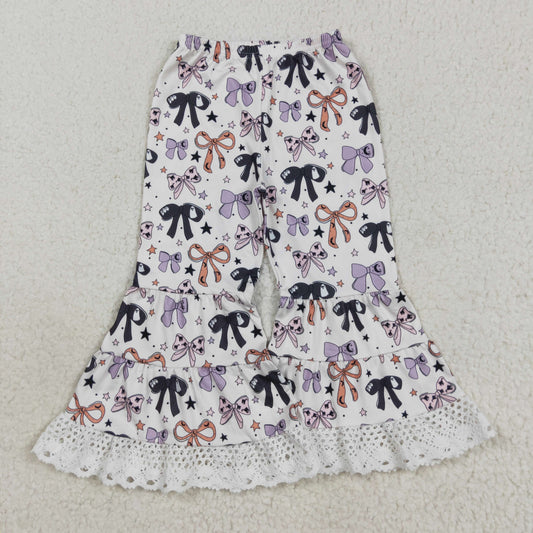 P0783 baby girls Halloween black orange purple bow long bell pant