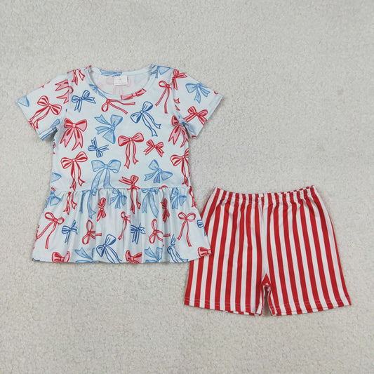 GSSO2838 baby girls July Fourth red stripe shorts outfits