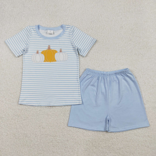 BSSO1548 Boys pumpkin stripe blue shorts outfits