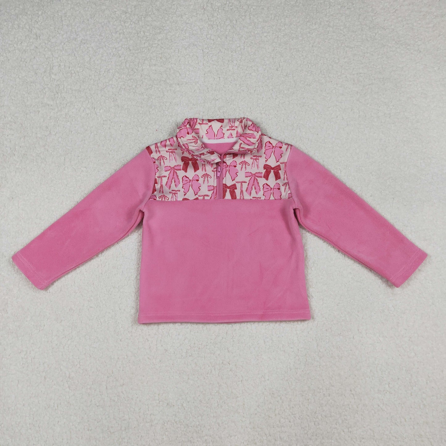 GT1149 baby girls Christmas bow pink zipper pullover top