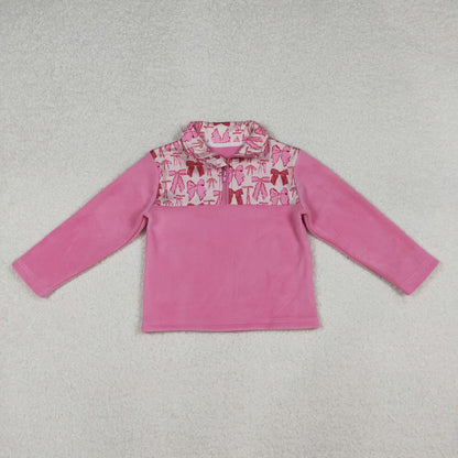 GT1149 baby girls Christmas bow pink zipper pullover top