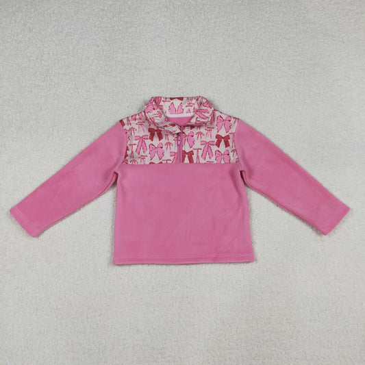 GT1149 baby girls Christmas bow pink zipper pullover top