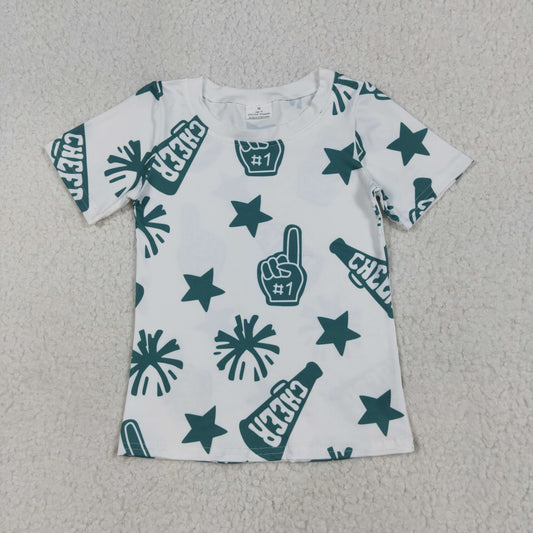 GT0955 Girls white short sleeve cheer green T-shirt top