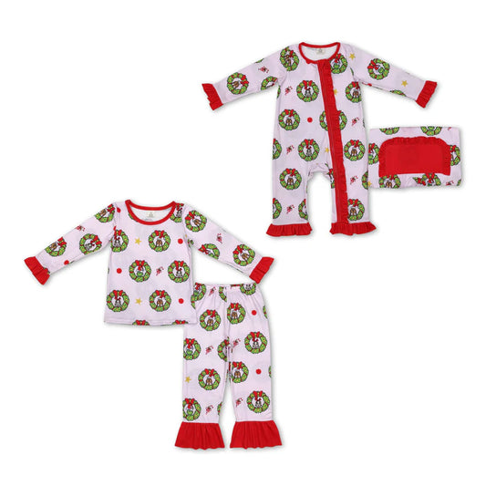 Matching Baby girls Christmas cartoon circle romper pajamas long sleeve