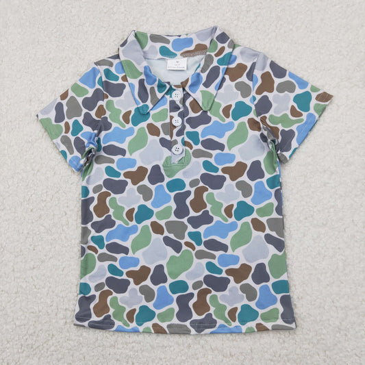 BT1214 baby boys short sleeve blue green camo shirt top