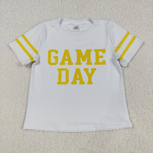 GT1115 Girls yellow white short sleeve GAME DAY T-shirt top YOGA vinyl