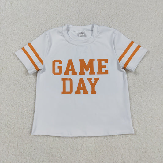 GT1116 Girls orange white short sleeve GAME DAY T-shirt top vinyl YOGA