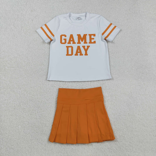 GSD2761 girls GAME DAY short sleeve orange skirt outfits yoga  vinyl