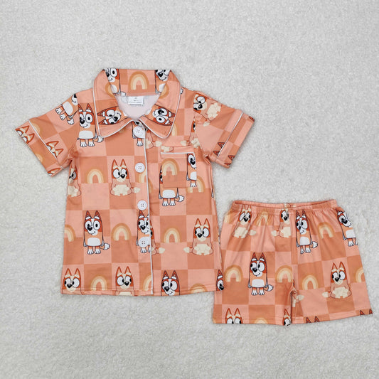 GSSO1801 girls orange short sleeve cartoon dog pajamas